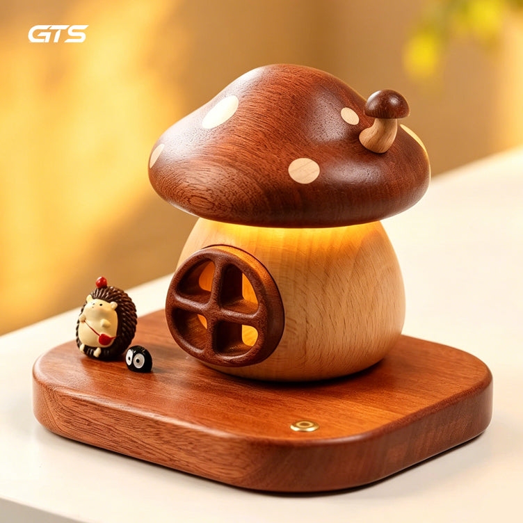 Wooden Mushroom House Night Light
