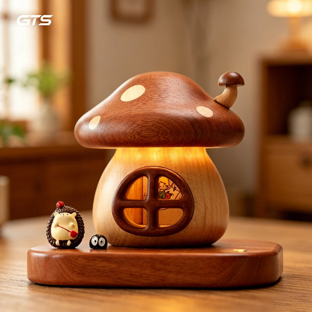 Wooden Mushroom House Night Light